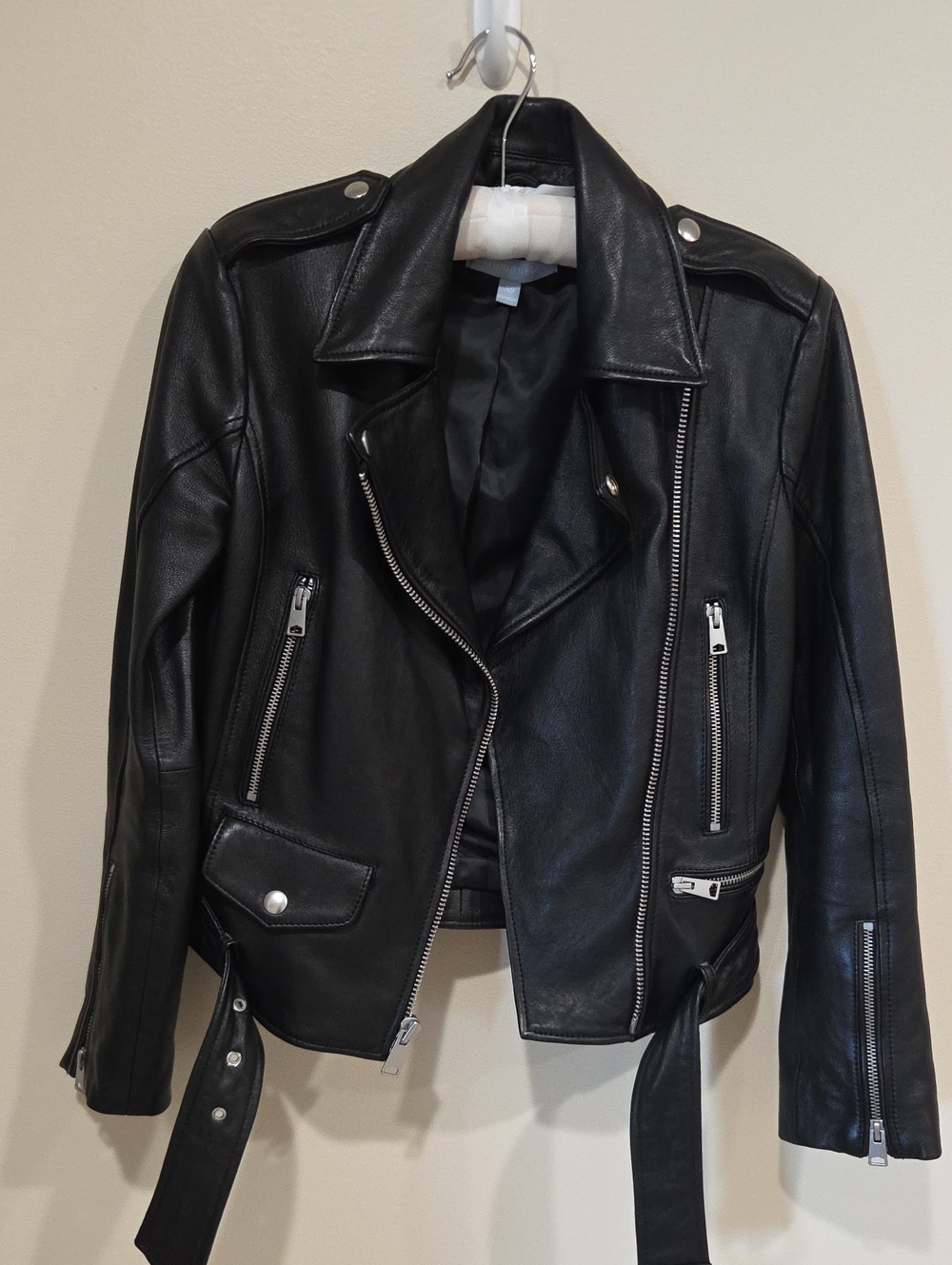 ANTONIO MELANI Black Leather Moto Jacket with Silver Hardware